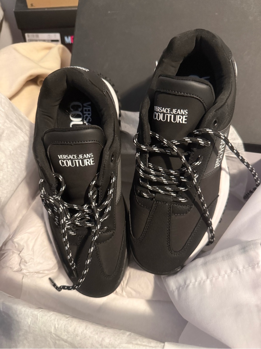 NIB Versace Jeans Collection Black and White Logo Runner Sneakers